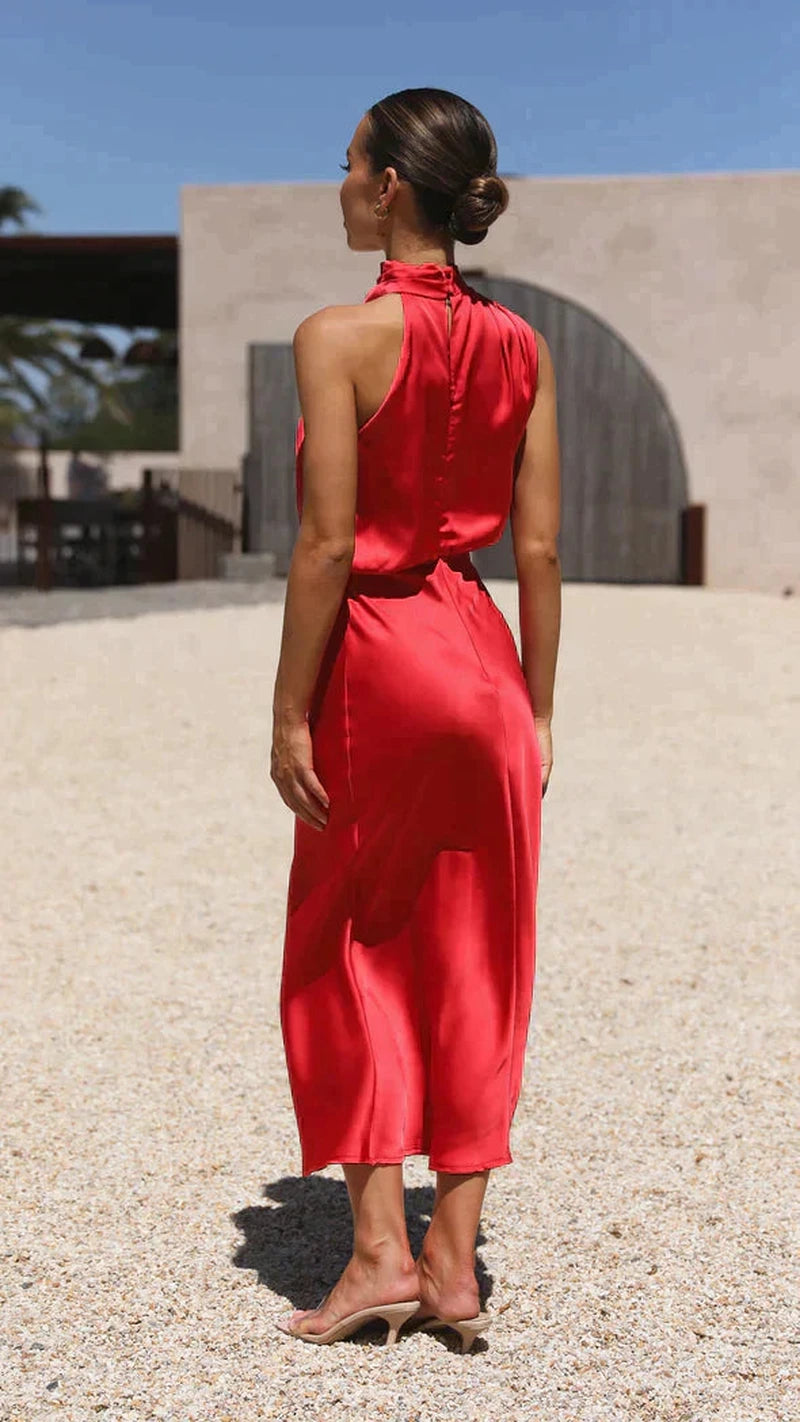 Kvinders Satin Maxi Kjole Elegant Design 5