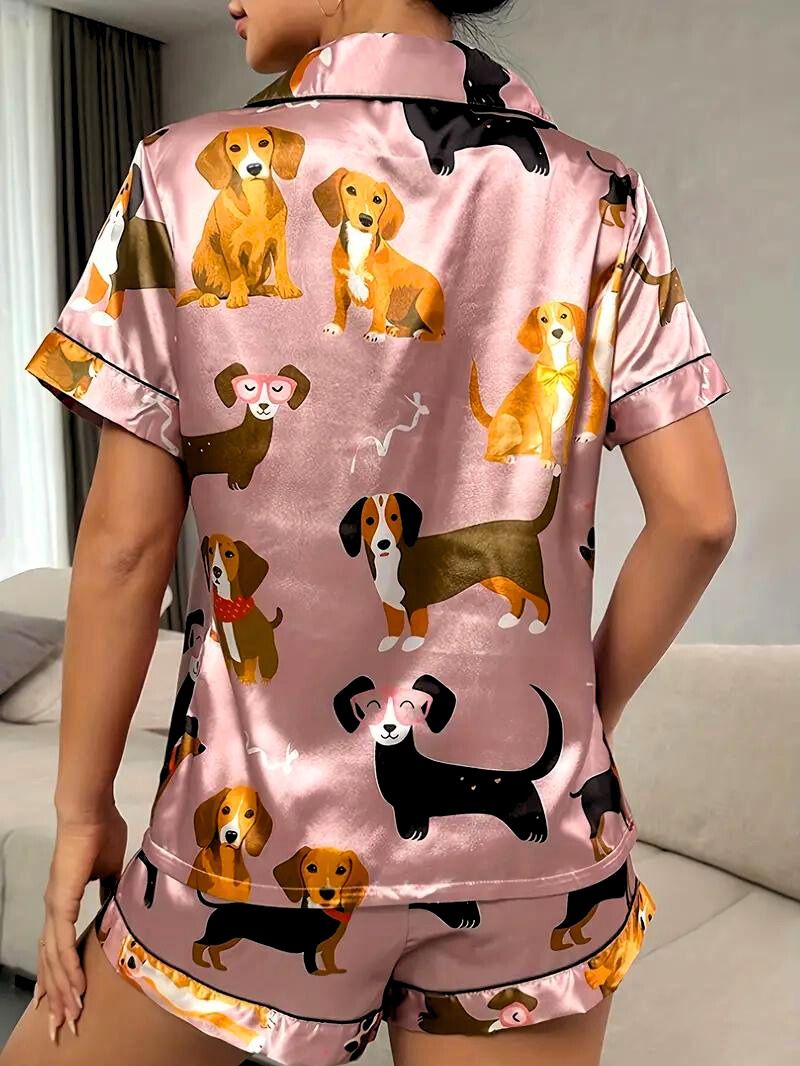 Kvinders Satin Pyjamas Sæt med Knapper 2