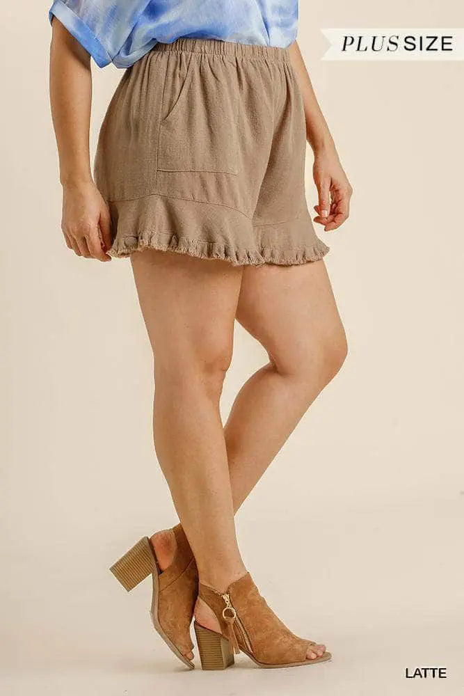 Kvinders Shorts Linnedblanding med Elastisk Talje og Volangkant 1
