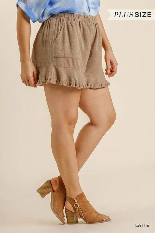 Kvinders Shorts Linnedblanding med Elastisk Talje og Volangkant 1