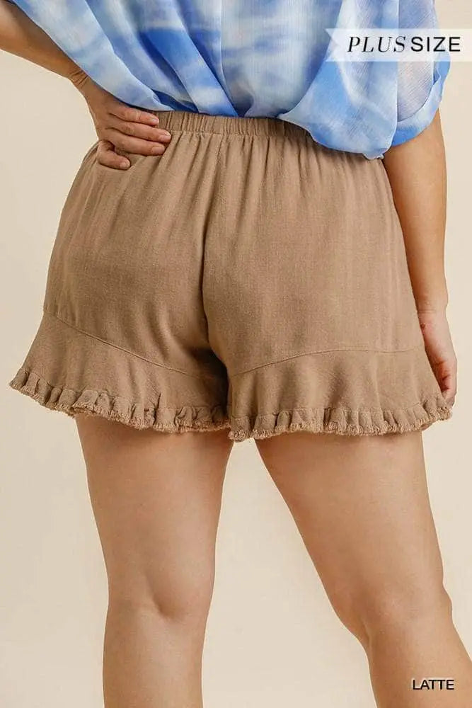 Kvinders Shorts Linnedblanding med Elastisk Talje og Volangkant 2