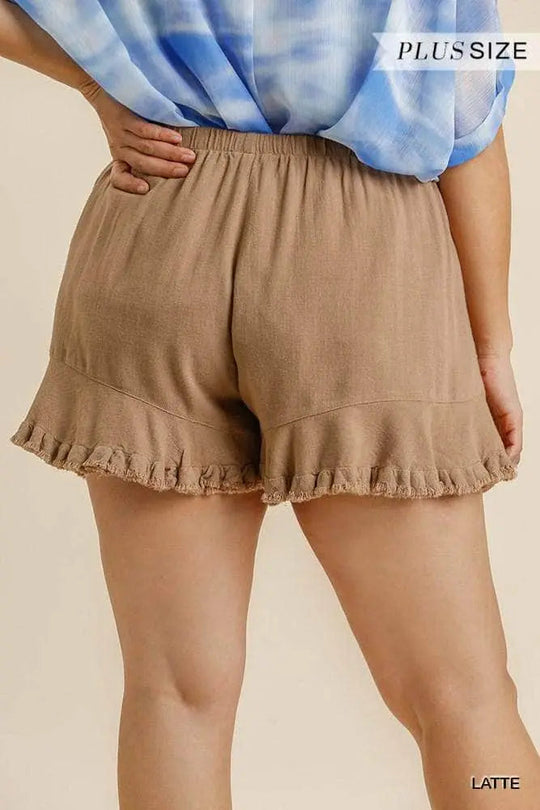 Kvinders Shorts Linnedblanding med Elastisk Talje og Volangkant 2