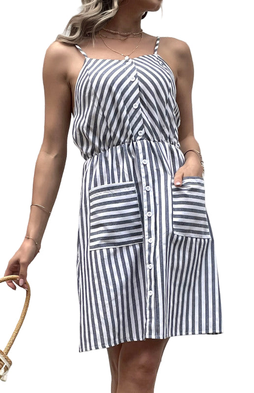 Kvinders Slip Dress Grå Stribet Linned 0