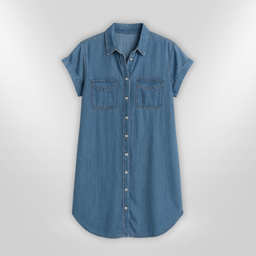 Kvinders Sommerkjole Afslappet Denim Med Knaplukning 3