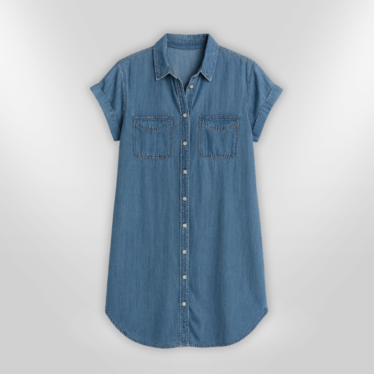 Kvinders Sommerkjole Afslappet Denim Med Knaplukning 3