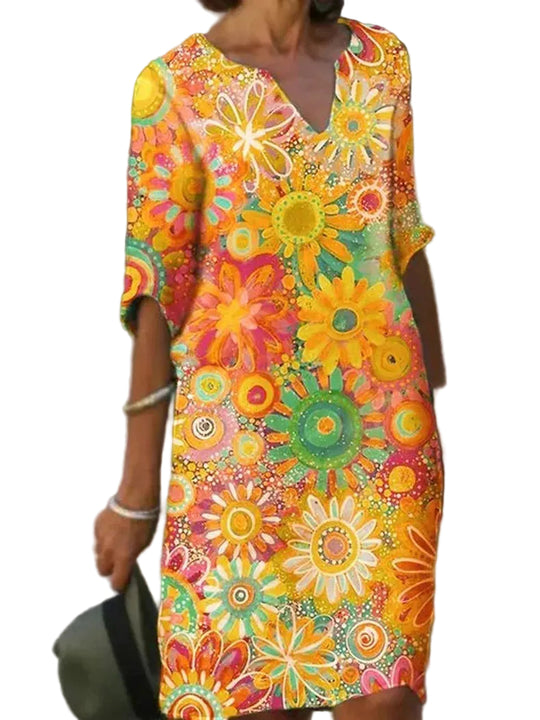 Kvinders Sommerkjole V-hals Blomsterdesign Casual 0