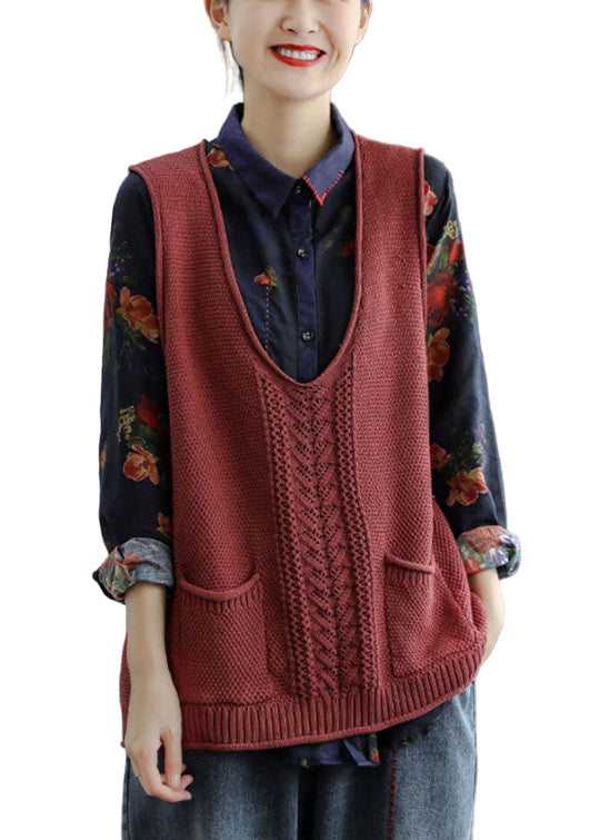 Kvinders Strik Vest med V-hals og Hule Lommer 0