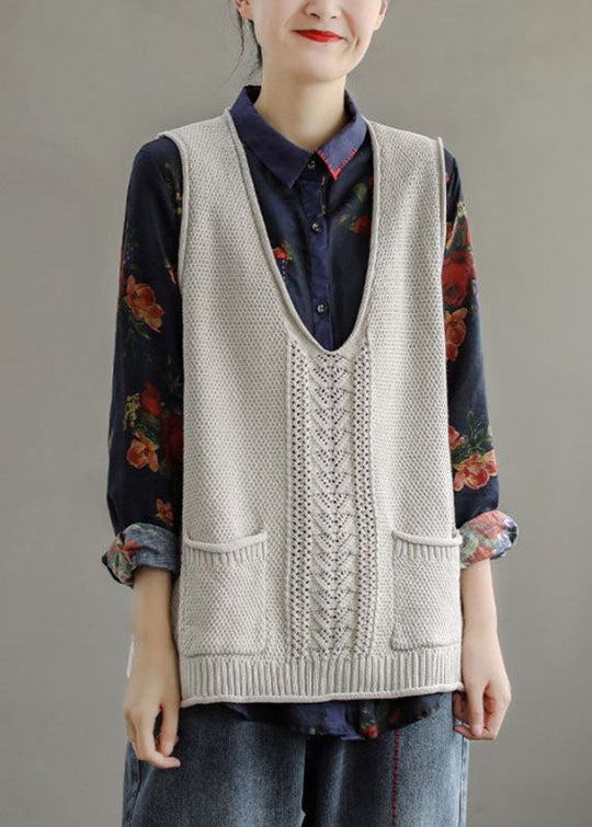 Kvinders Strik Vest med V-hals og Hule Lommer 1