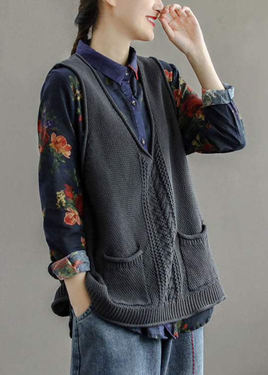 Kvinders Strik Vest med V-hals og Hule Lommer 2