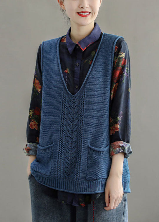 Kvinders Strik Vest med V-hals og Hule Lommer 3