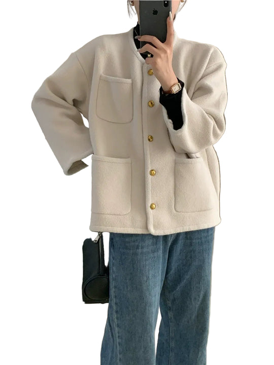 Kvinders Strikket Cardigan – Afslappet Pasform – Uldblanding – Knappet 0