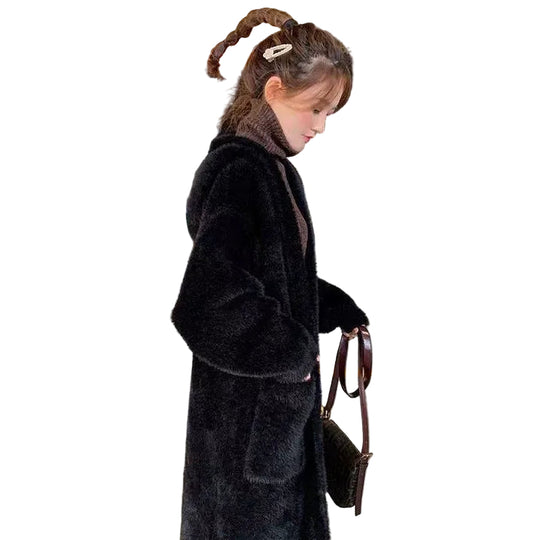 Kvinders Strikket Cardigan – Blød Fleece – Lang Oversized Pasform – Hætteåbning 0