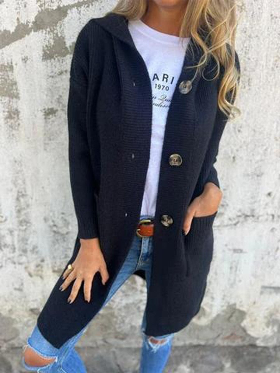 Kvinders Strikket Jakke Med Hætte - Afslappet Pasform 3