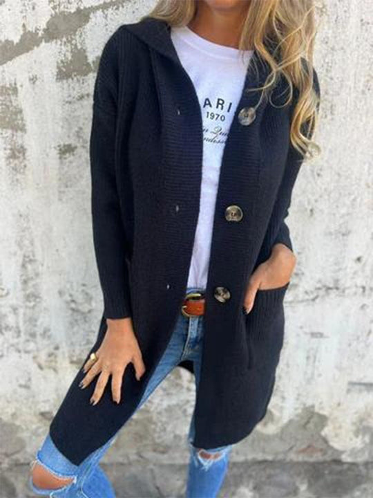 Kvinders Strikket Jakke Med Hætte - Afslappet Pasform 3