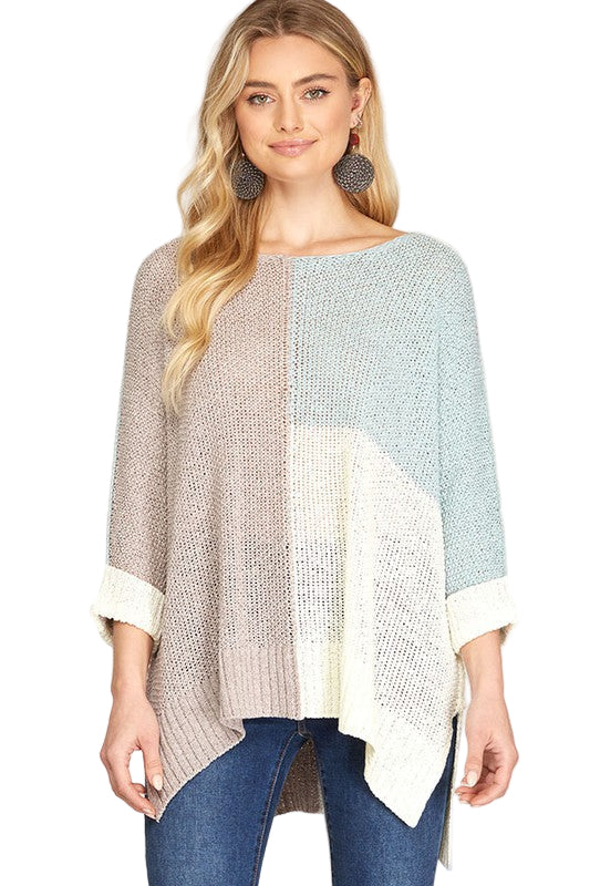 Kvinders Strikket Pullover i Gennemsigtig Farveblok 0