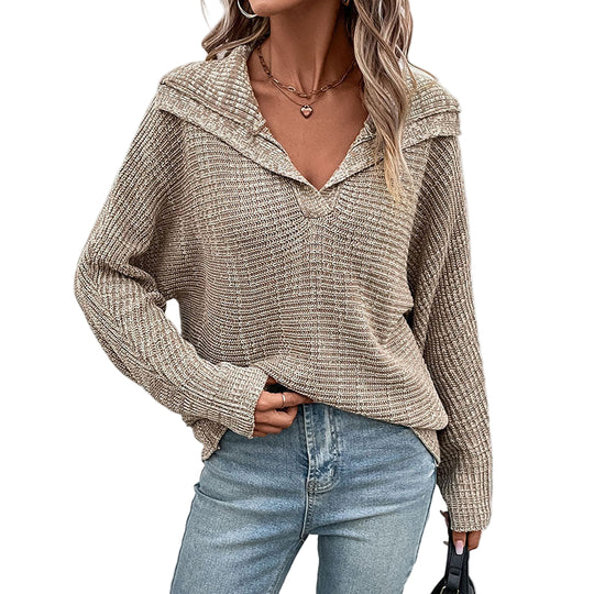 Kvinders Strikket Sweater med Krave 0