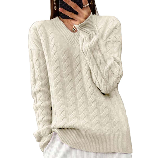 Kvinders Strikket V-hals Sweater 0