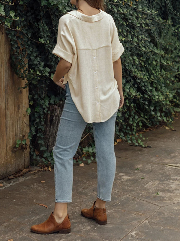 Kvinders T-shirt Casual Bomulds- og Linnedblanding 1