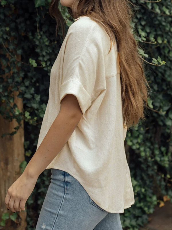 Kvinders T-shirt Casual Bomulds- og Linnedblanding 2