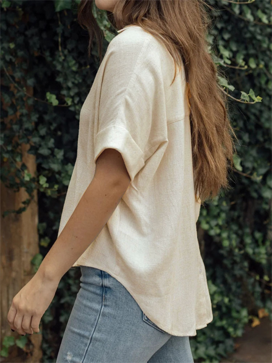 Kvinders T-shirt Casual Bomulds- og Linnedblanding 2