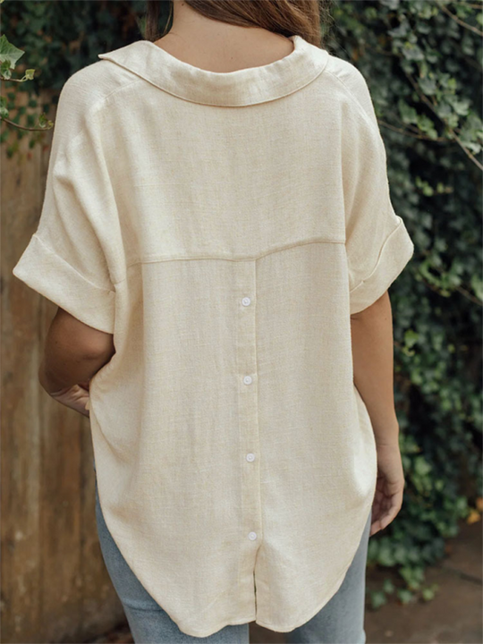 Kvinders T-shirt Casual Bomulds- og Linnedblanding 4