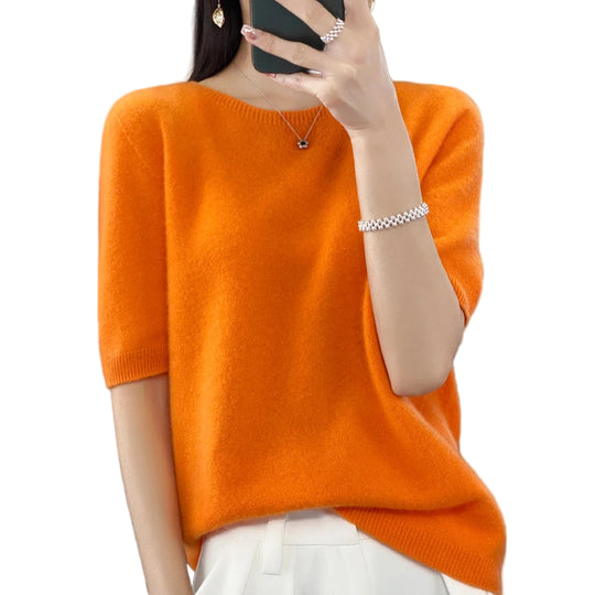 Kvinders T-shirt Pullover Rund Hals 100% Merino Uld 0