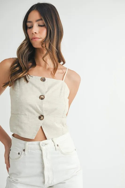 Kvinders Tank Top Knapdesign Linned Rayon 1