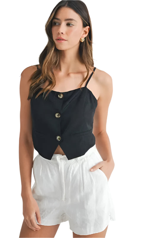 Kvinders Tank Top med Knapper i Linnedmix 0