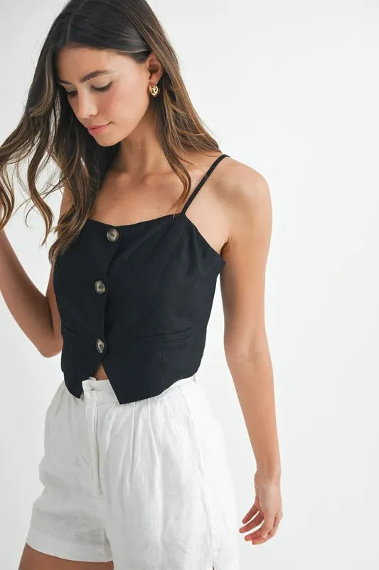 Kvinders Tank Top med Knapper i Linnedmix 3