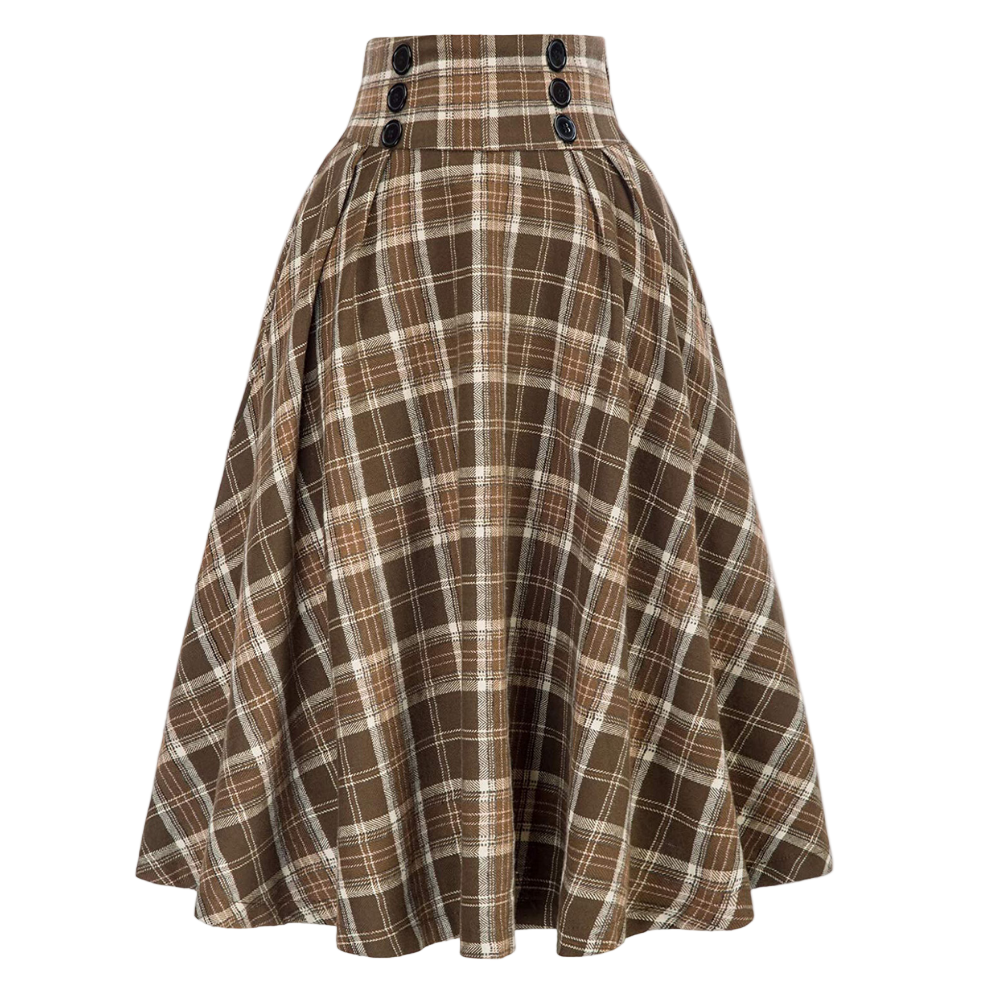 Kvinders Ternet Midi Nederdel med Høj Talje 0