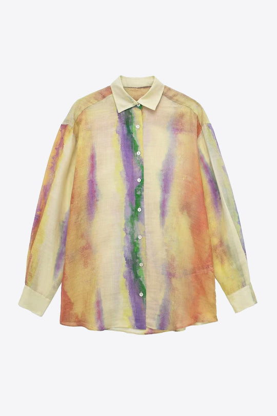 Kvinders Tie-Dye Langærmet Skjorte og Bundet Nederdel Sæt 1