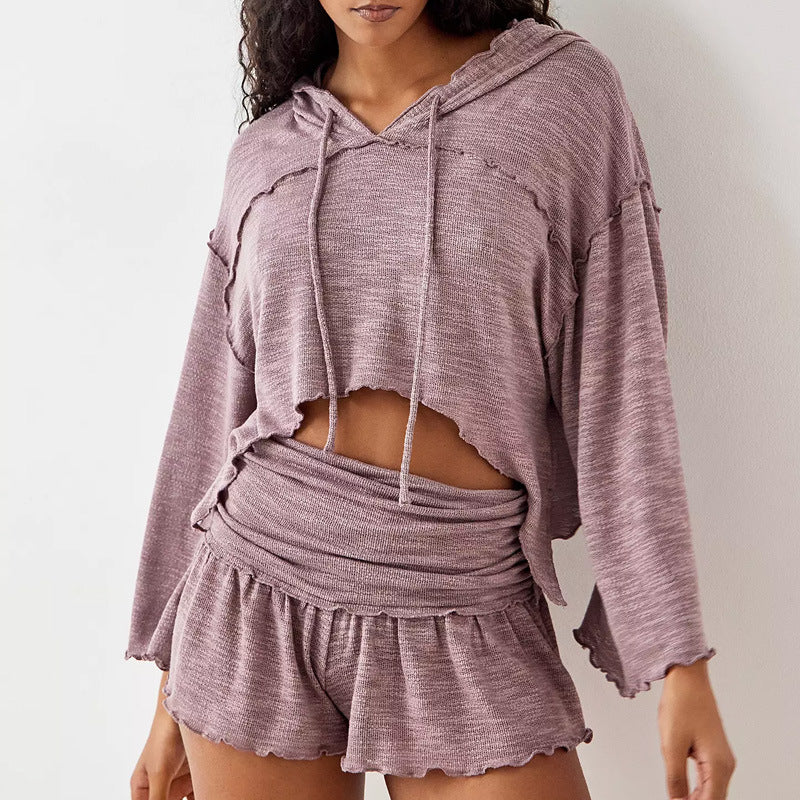 Kvinders To-delt Sæt – Cropped Langærmet Top – Høj Talje Flowy Shorts 2