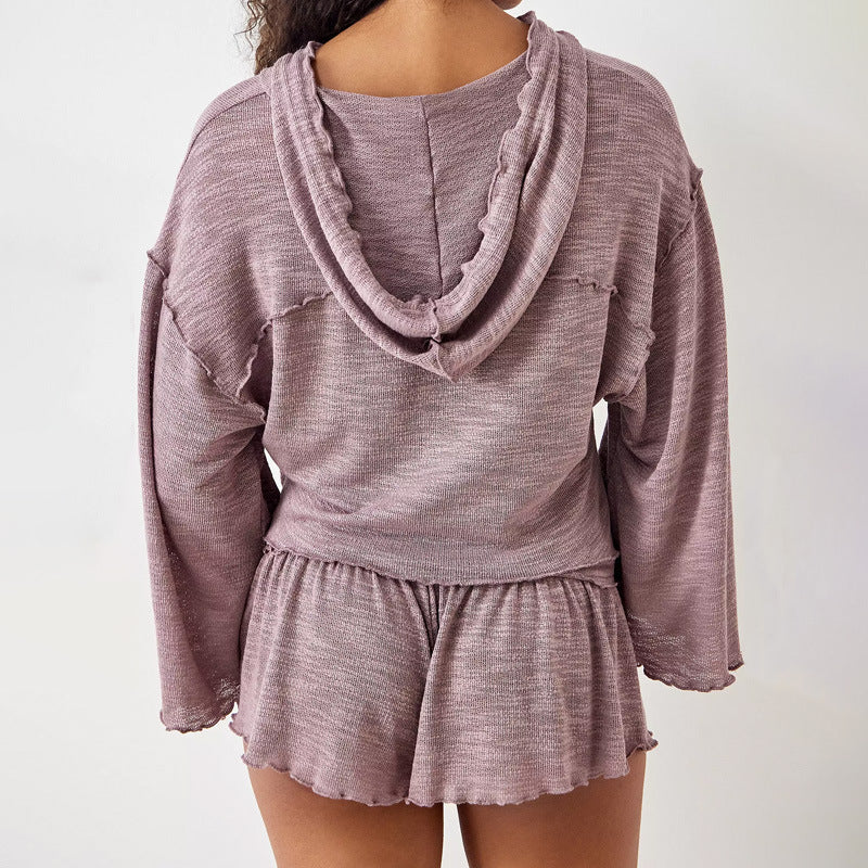 Kvinders To-delt Sæt – Cropped Langærmet Top – Høj Talje Flowy Shorts 3