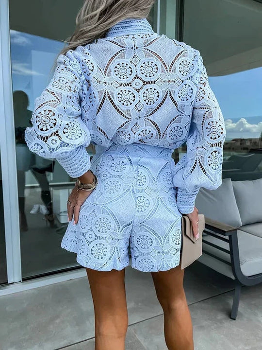 Kvinders Todelte Outfit med Blonder Sommerlig Stil 1