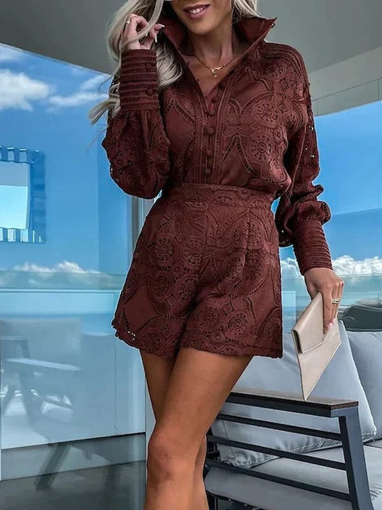 Kvinders Todelte Outfit med Blonder Sommerlig Stil 2
