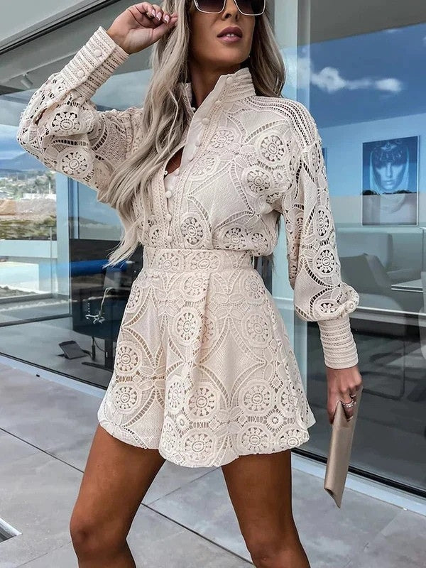 Kvinders Todelte Outfit med Blonder Sommerlig Stil 3
