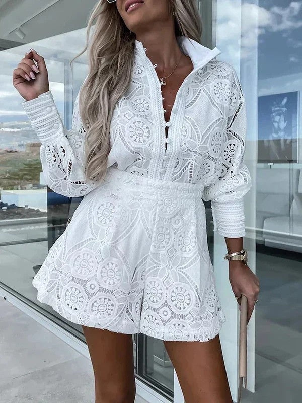 Kvinders Todelte Outfit med Blonder Sommerlig Stil 4