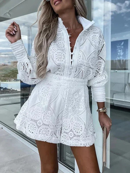 Kvinders Todelte Outfit med Blonder Sommerlig Stil 4