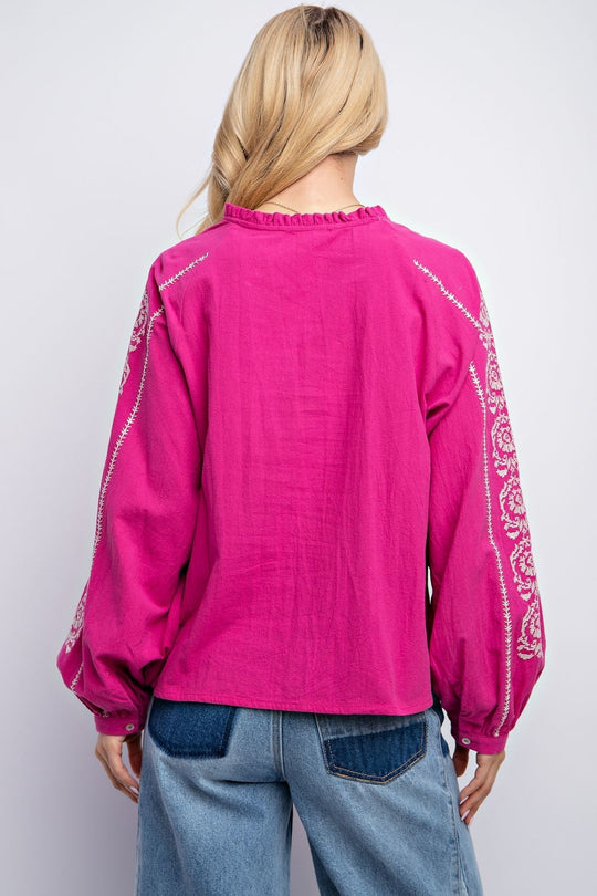 Kvinders Top Boxy Linned med Broderi og Notch Udsnit 2