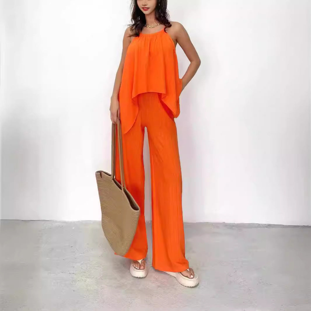 Kvinders Top og Bukser Sæt Asymmetrisk Draperet 4