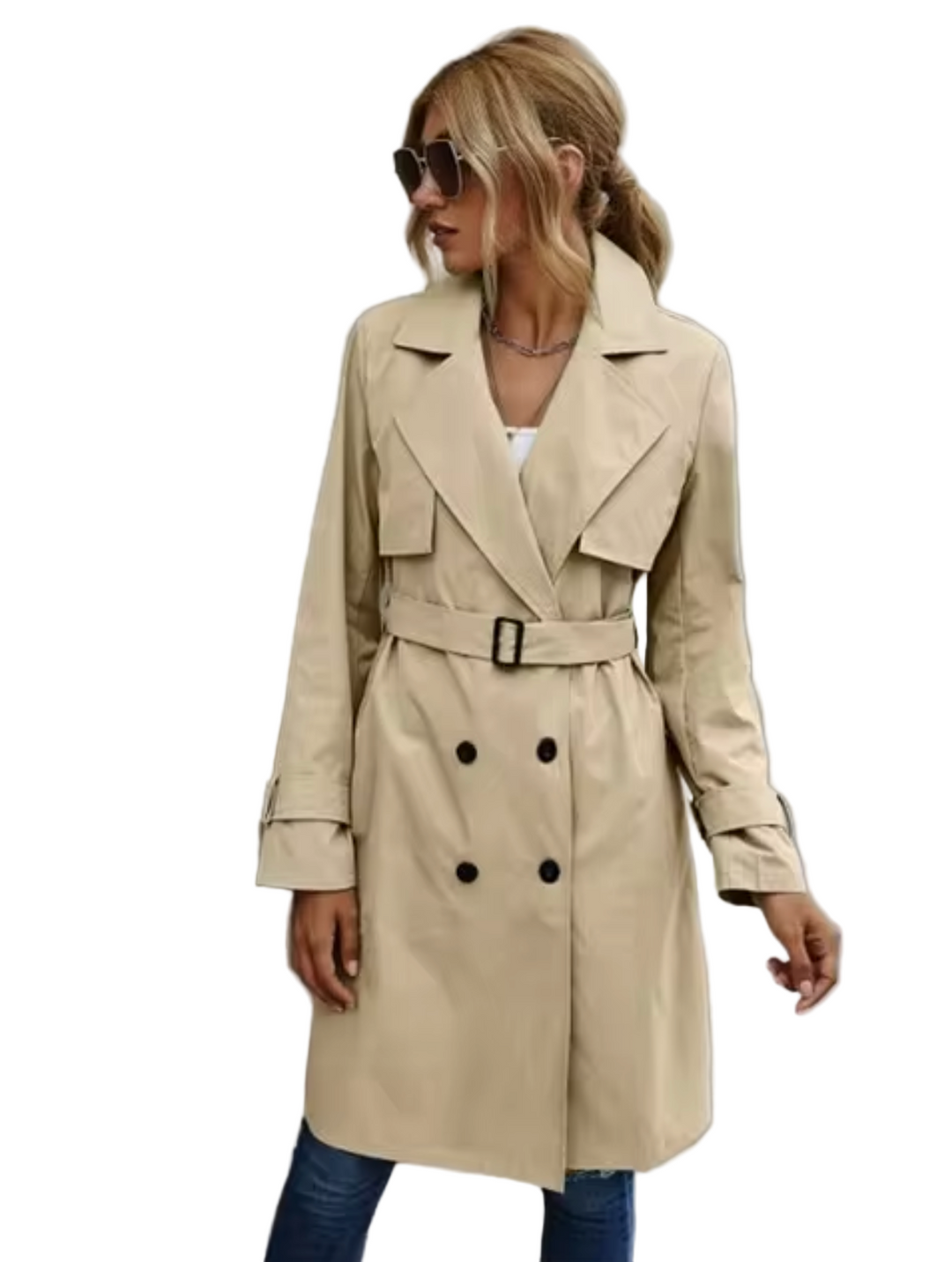 Kvinders Trench Coat Dobbeltknap Design Tidløs Stil 0