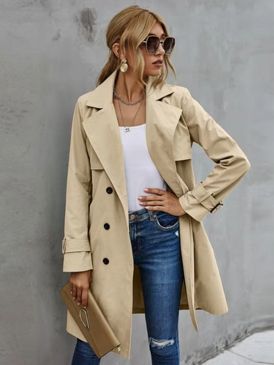 Kvinders Trench Coat Dobbeltknap Design Tidløs Stil 1
