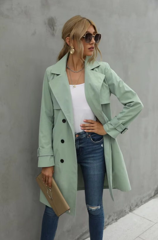 Kvinders Trench Coat Dobbeltknap Design Tidløs Stil 3
