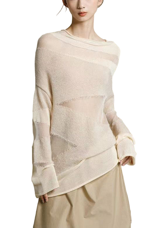 Kvinders Turtleneck Strik Top med Tulle Patchwork 0