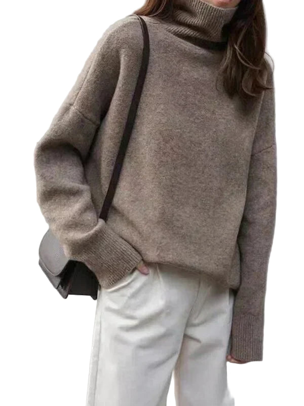 Kvinders Turtleneck Sweater Af Uldblanding Med Ribbede Manchetter 0