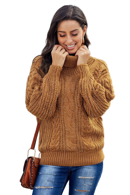 Kvinders Turtleneck Sweater Oversized Kabelstrik 0