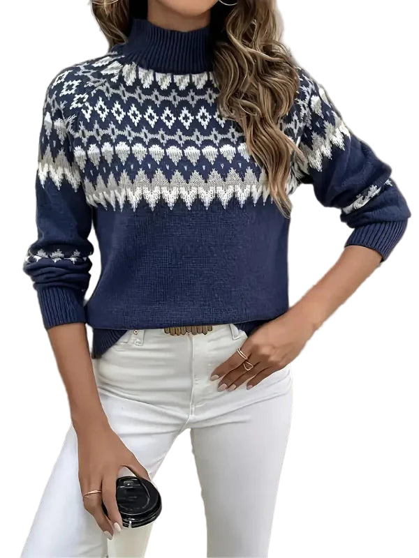 Kvinders Turtleneck Sweater Uld Strik Geometrisk Mønster 0