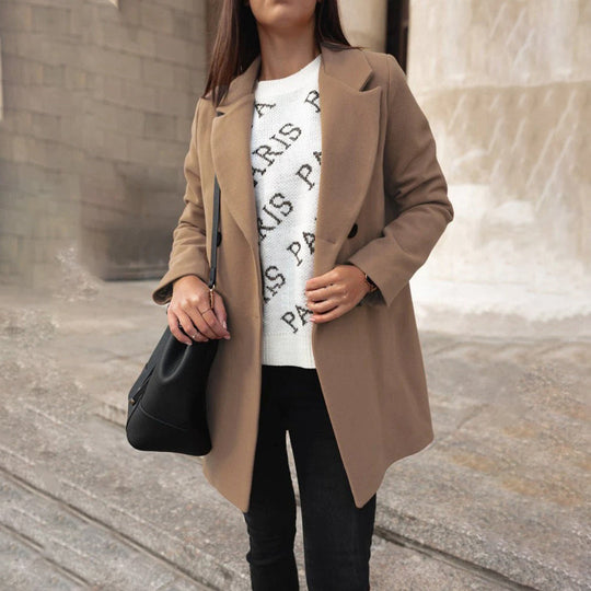 Kvinders Varm Frakke med To Rækker Knapper 7