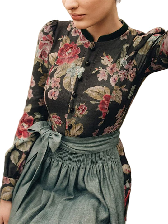 Kvinders Vintage Dirndl Kjole med Blomstermønster 0