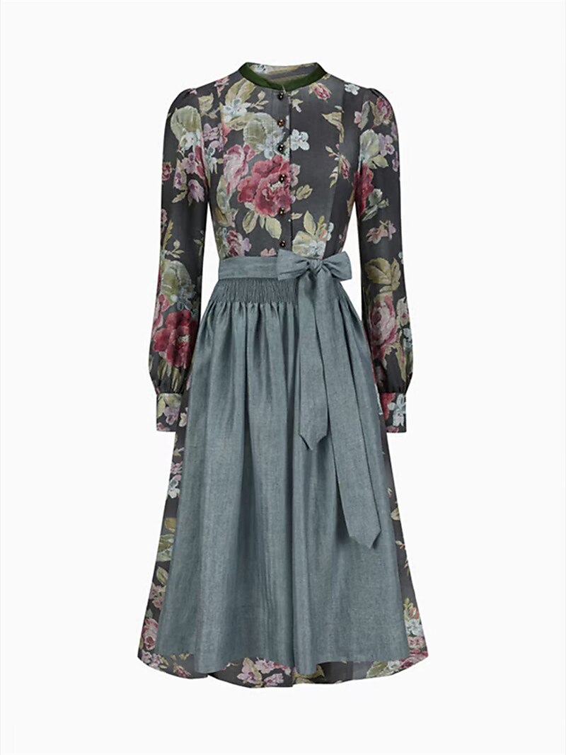 Kvinders Vintage Dirndl Kjole med Blomstermønster 4